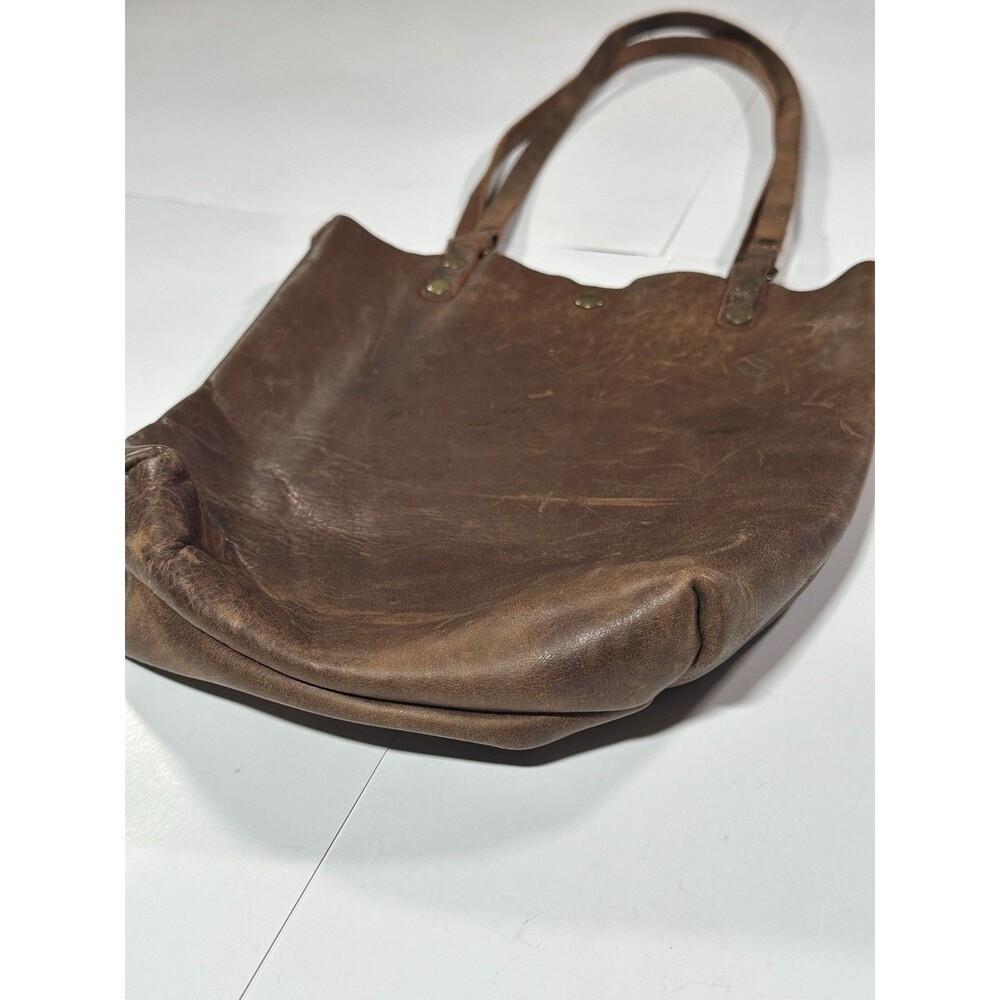 Vintage 90s Handmade Leather Small Tote Bag Hand Bag Brown Bourbon Made in USA - Picture 11 of 14